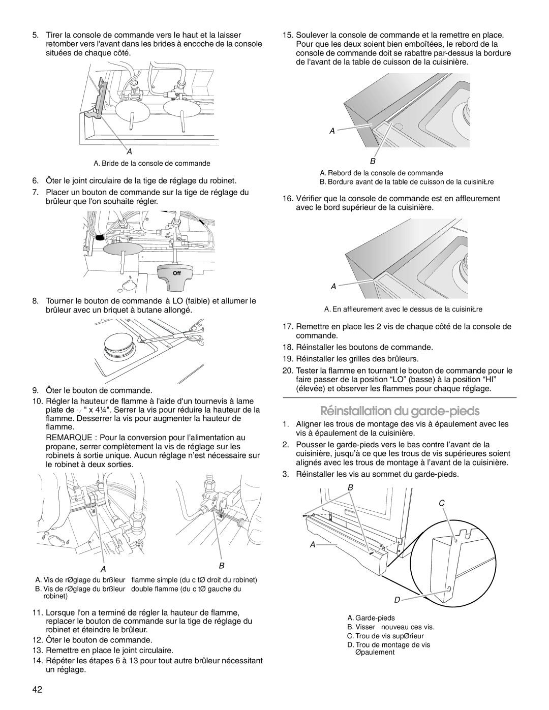 Jenn-Air W10394575A installation instructions Réinstallation du garde-pieds, Réinstaller les vis au sommet du garde-pieds 