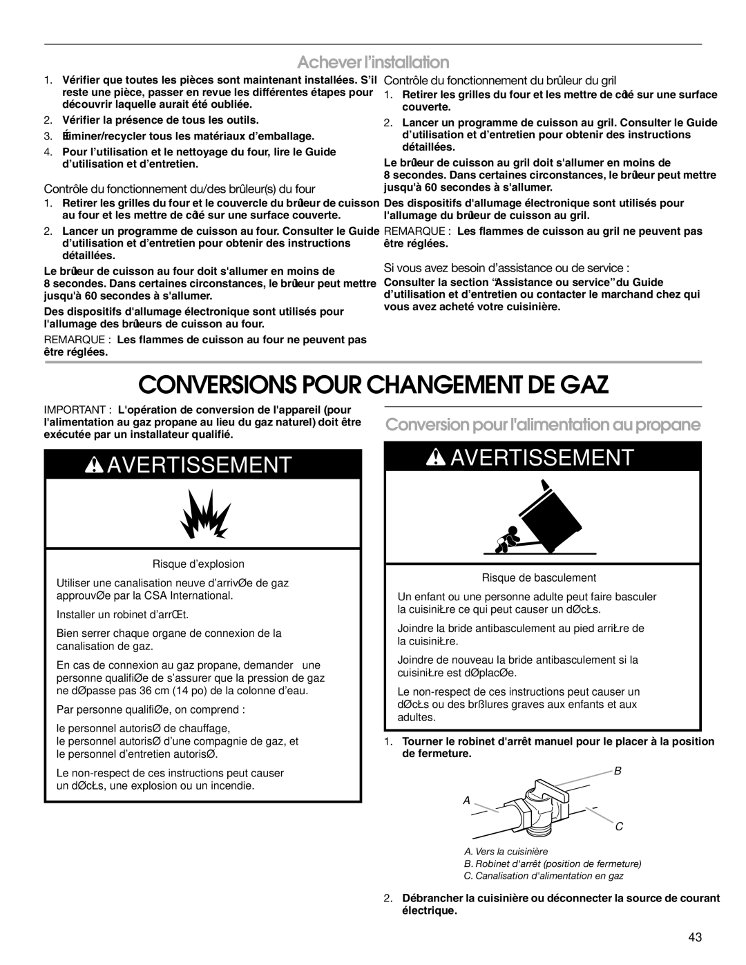 Jenn-Air W10394575A Conversions Pour Changement DE GAZ, Achever l’installation, Conversion pour lalimentation au propane 