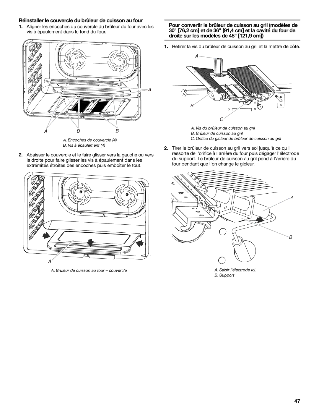 Jenn-Air W10394575A installation instructions Réinstaller le couvercle du brûleur de cuisson au four 