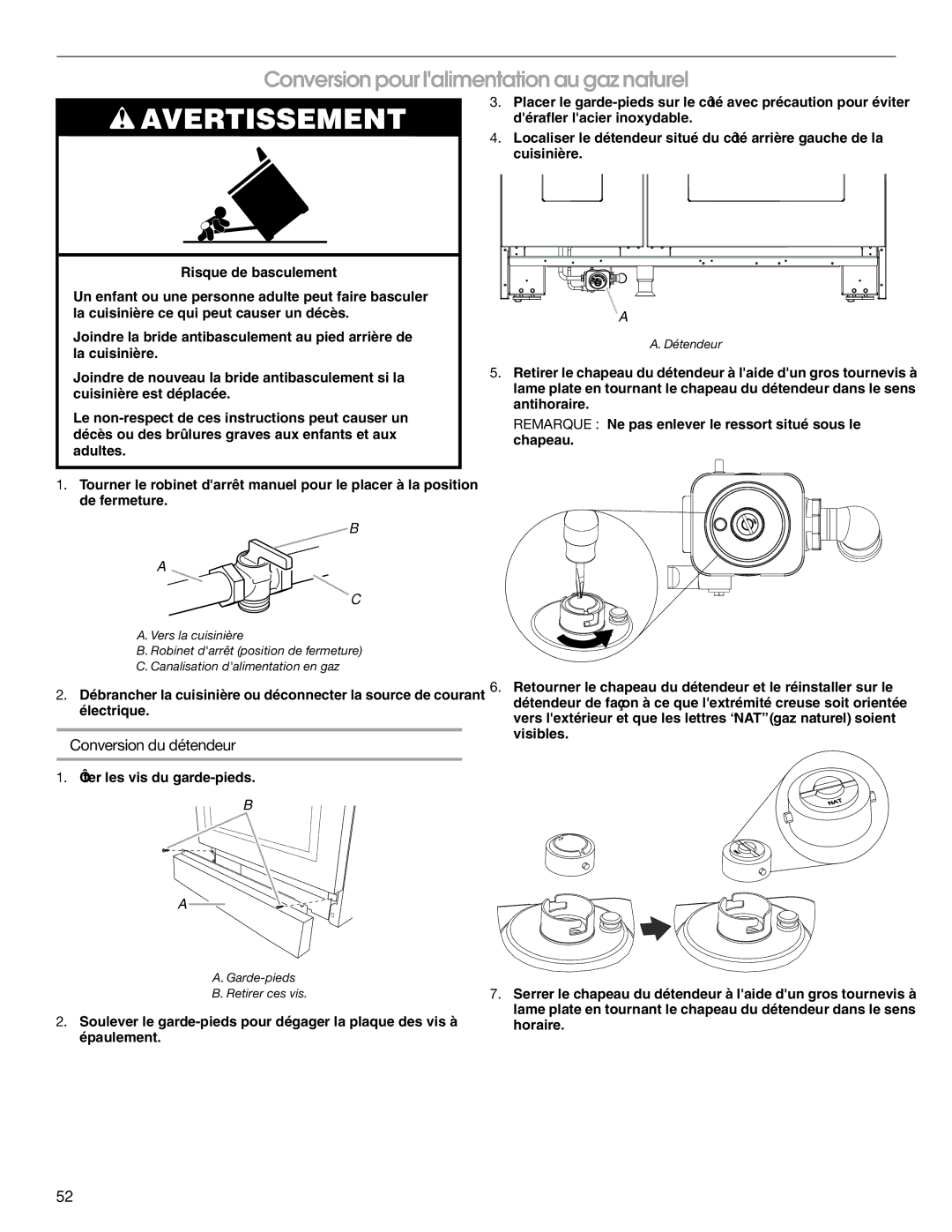 Jenn-Air W10394575A installation instructions Conversion pour lalimentation au gaz naturel, Conversion du détendeur 