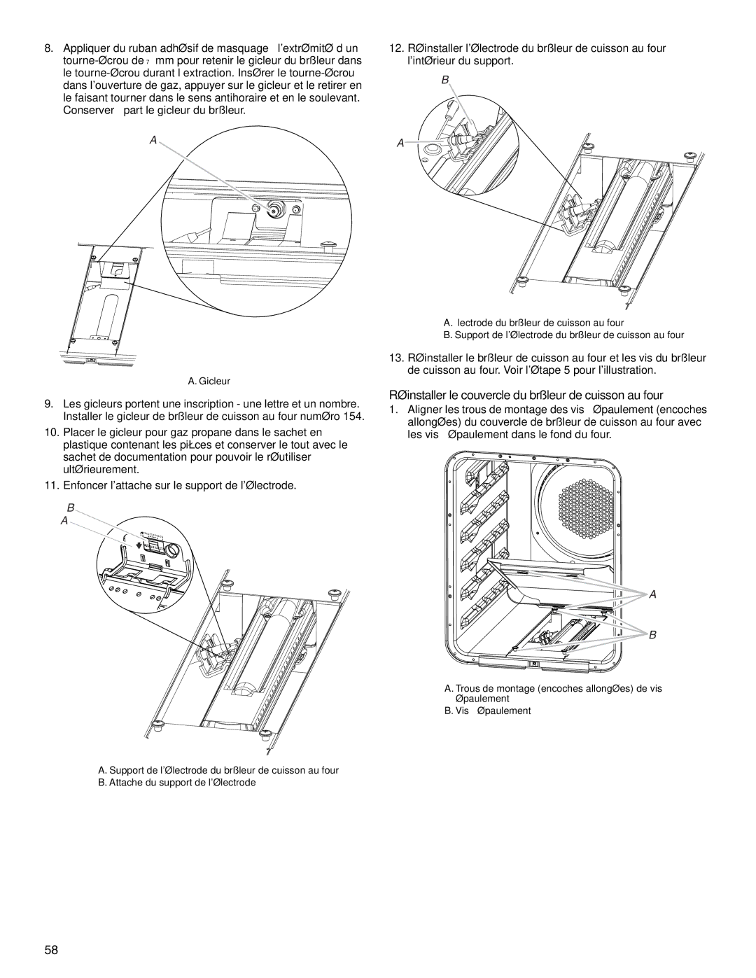 Jenn-Air W10394575A installation instructions Réinstaller le couvercle du brûleur de cuisson au four 