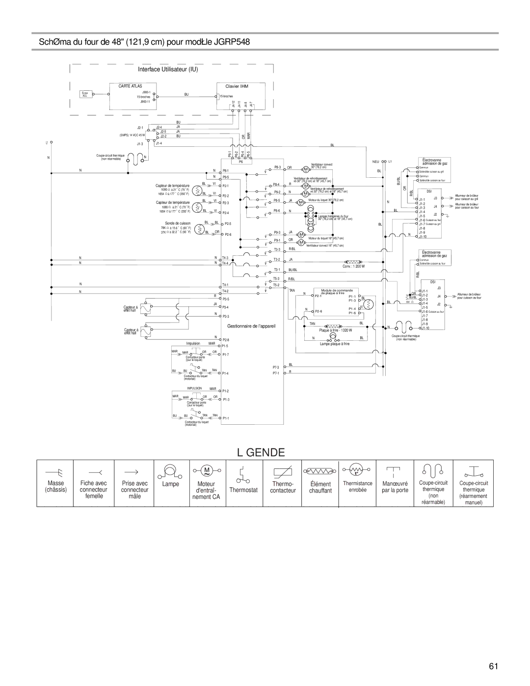 Jenn-Air W10394575A installation instructions Schéma du four de 48 121,9 cm pour modèle JGRP548, Interface Utilisateur IU 