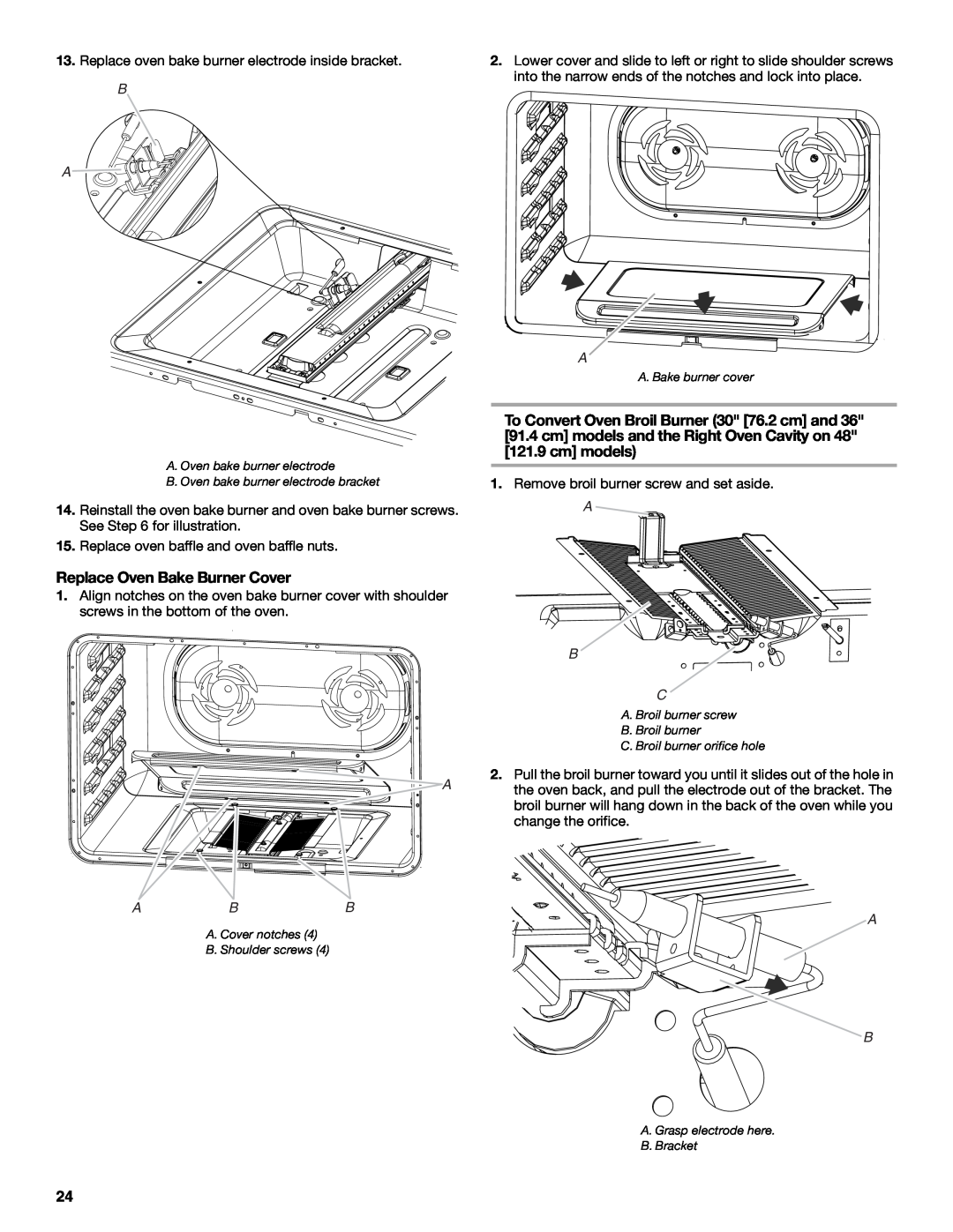 Jenn-Air W10394575A installation instructions Replace Oven Bake Burner Cover, A Abb, A B C 