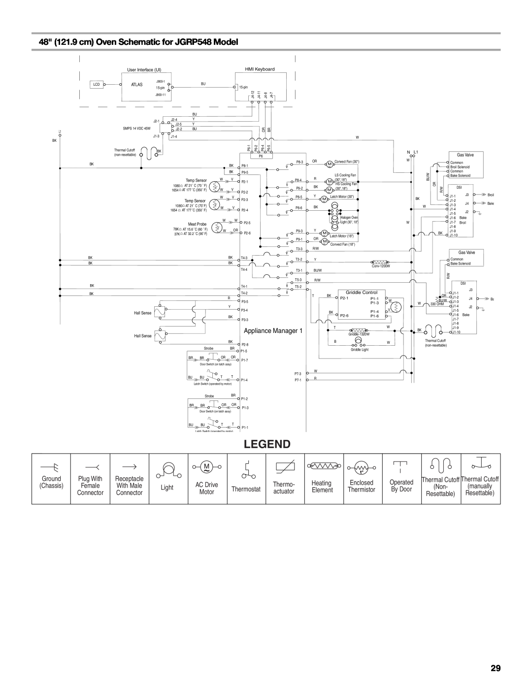 Jenn-Air W10394575A 48 121.9 cm Oven Schematic for JGRP548 Model, Thermostat, Enclosed Thermistor, Operated By Door 