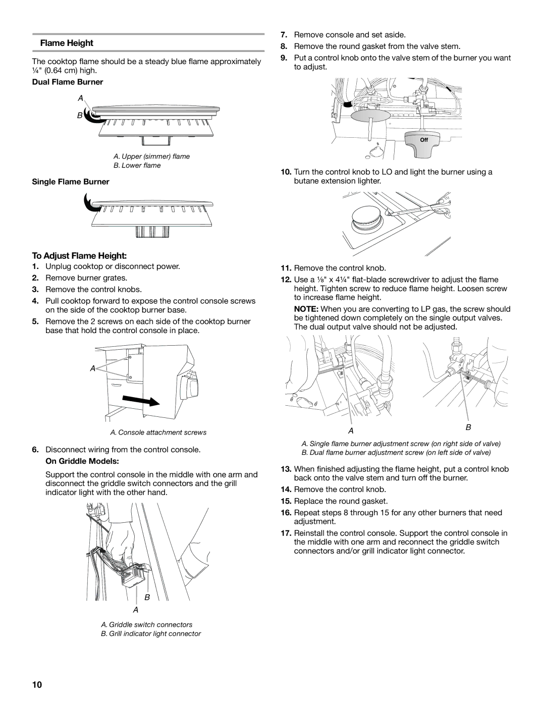 Jenn-Air W10394706A To Adjust Flame Height, Dual Flame Burner, Single Flame Burner, On Griddle Models 