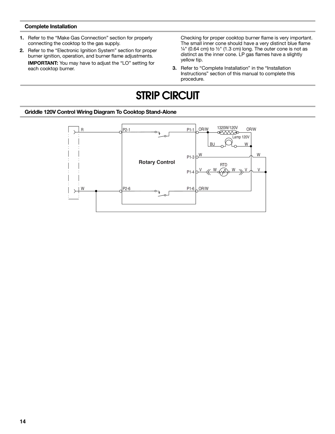 Jenn-Air W10394706A installation instructions Strip Circuit, Griddle 120V Control Wiring Diagram To Cooktop Stand-Alone 