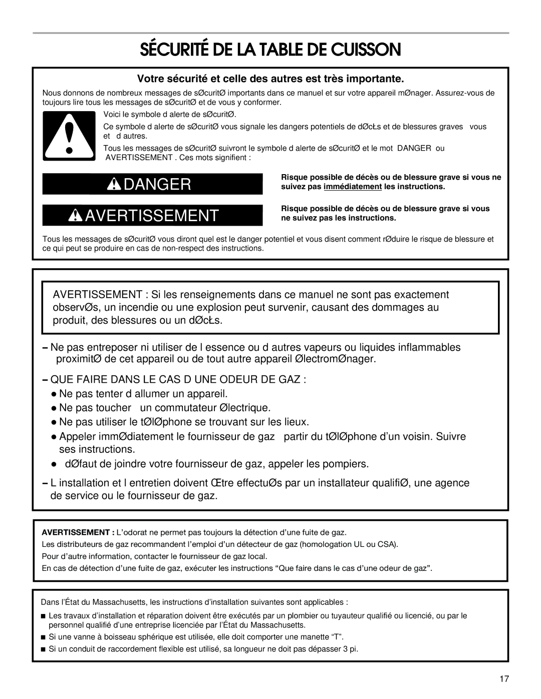 Jenn-Air W10394706A Sécurité DE LA Table DE Cuisson, Votre sécurité et celle des autres est très importante 