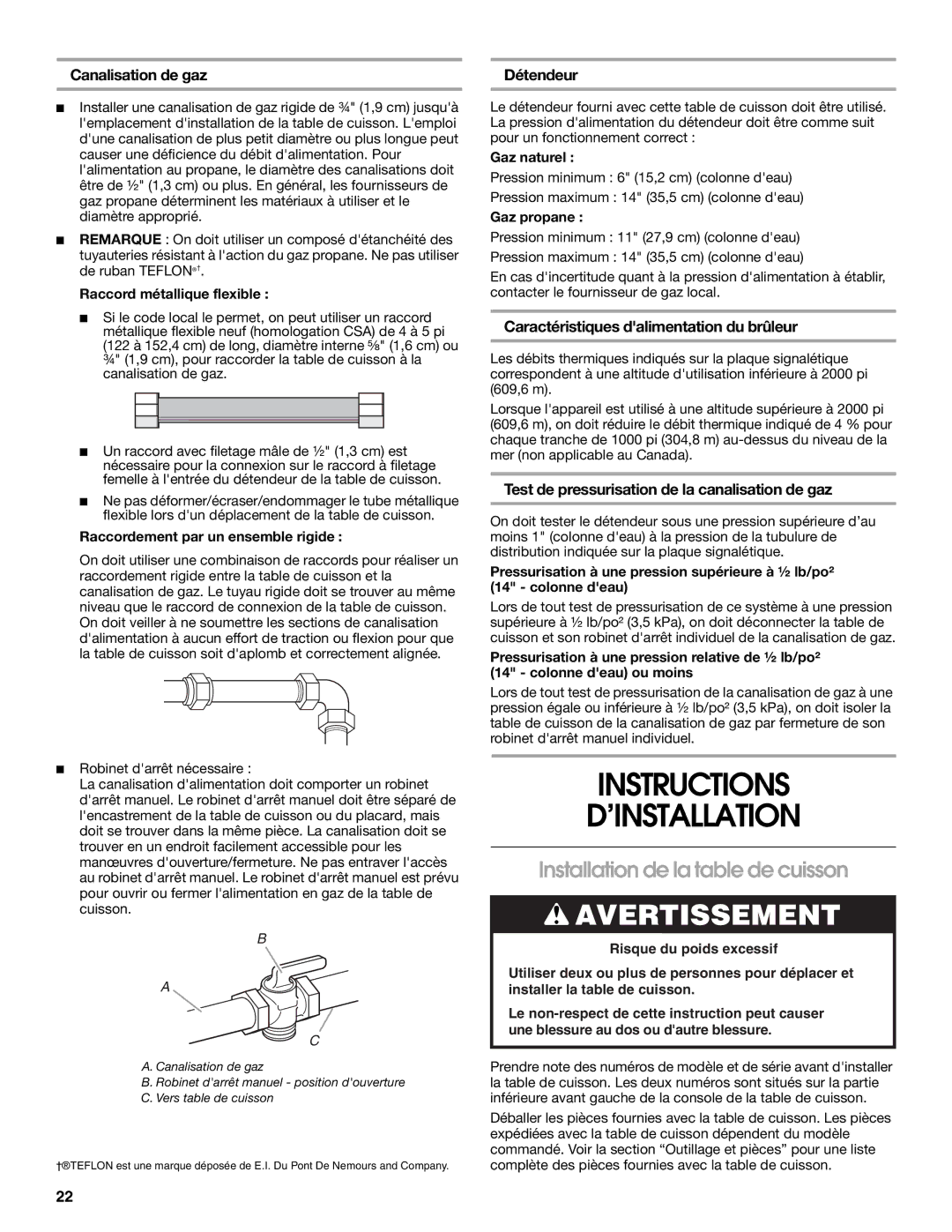 Jenn-Air W10394706A installation instructions Instructions ’INSTALLATION, Installation de la table de cuisson 