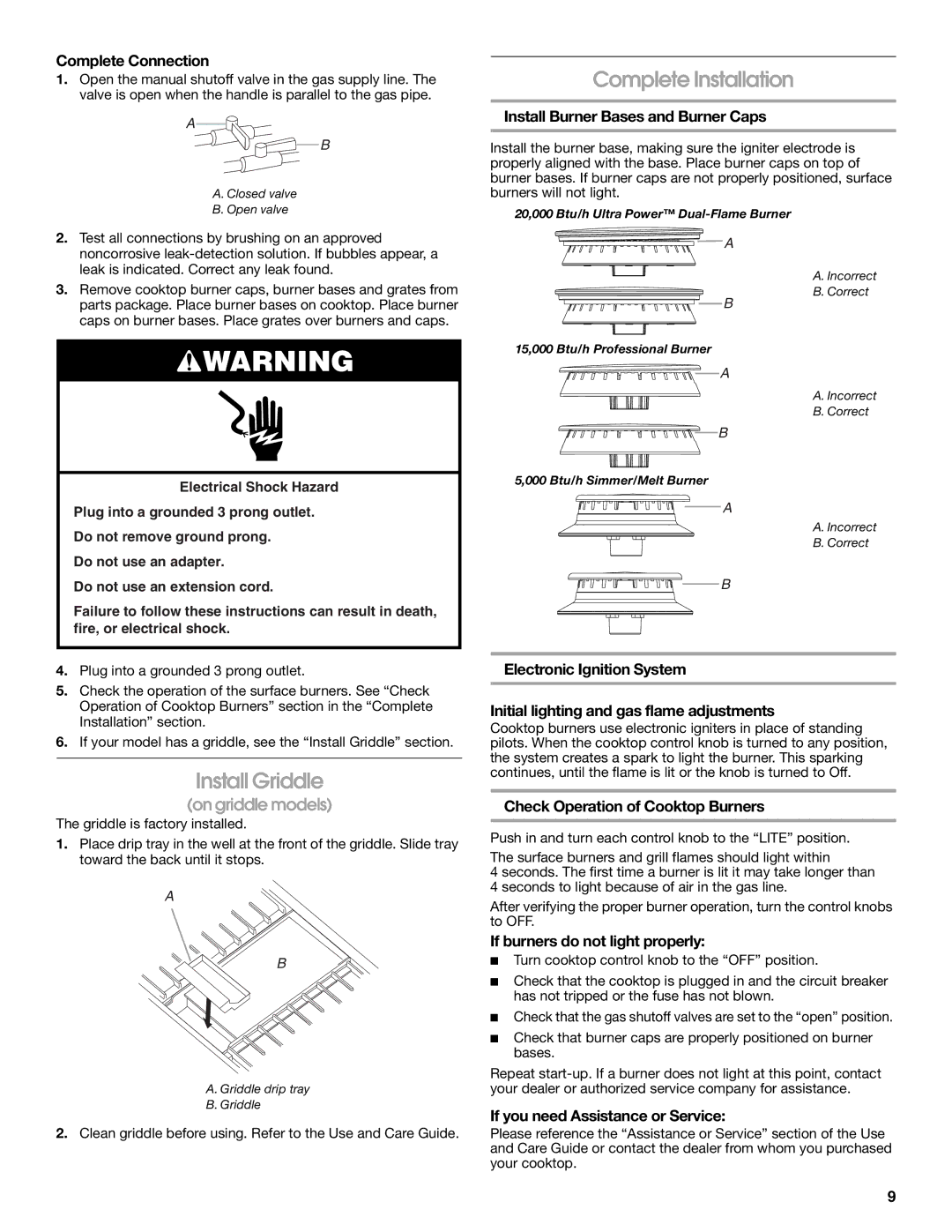 Jenn-Air W10394706A installation instructions Install Griddle, Complete Installation 