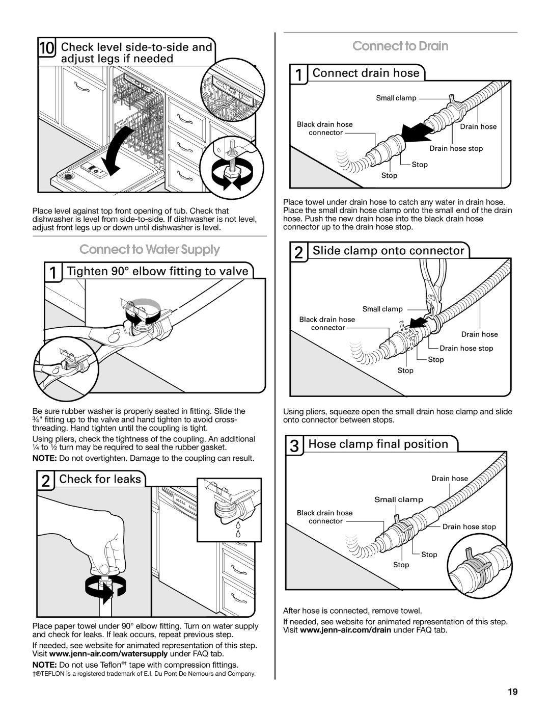 Jenn-Air W10418362B installation instructions Connect to Water Supply, Connect to Drain 