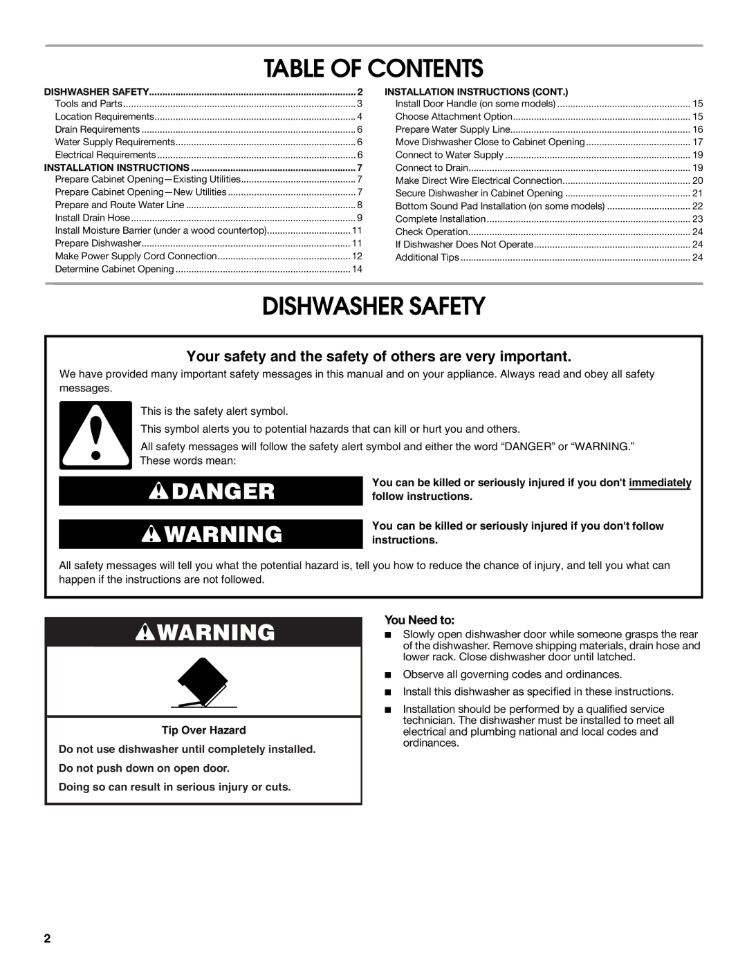 Jenn-Air W10418362B installation instructions Table of Contents 