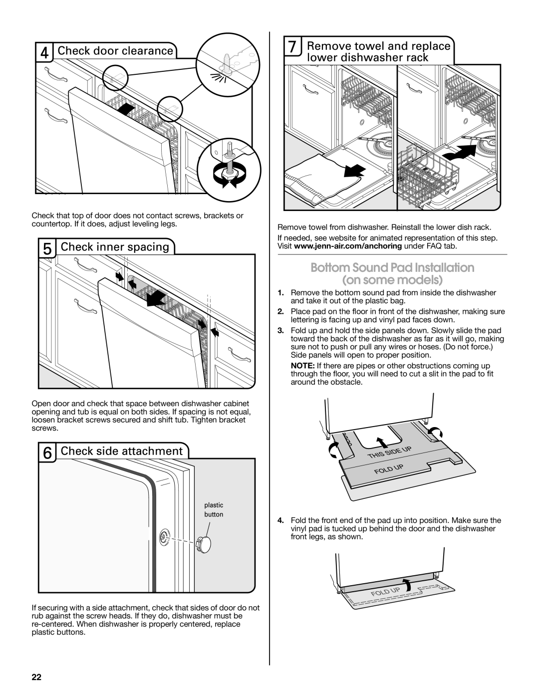 Jenn-Air W10418362B installation instructions Bottom Sound Pad Installation On some models 