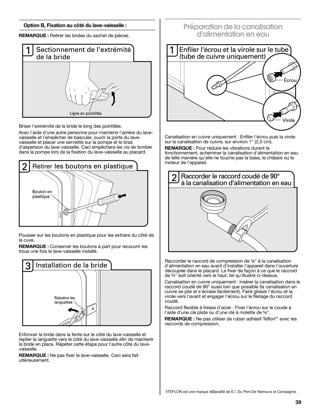 Jenn-Air W10418362B Préparation de la canalisation Dalimentation en eau, Option B, Fixation au côté du lave-vaisselle 