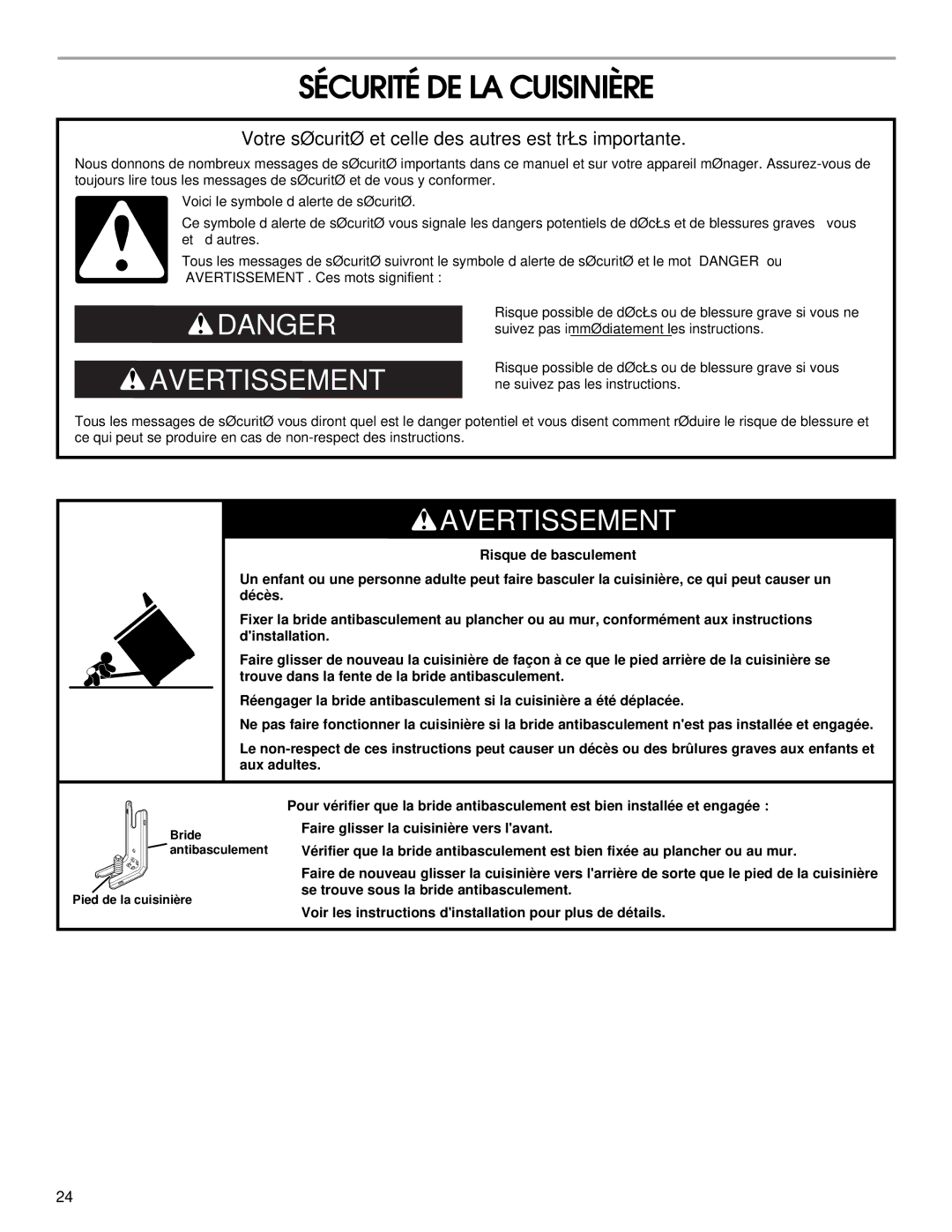 Jenn-Air W10430955A Sécurité DE LA Cuisinière, Votre sécurité et celle des autres est très importante 