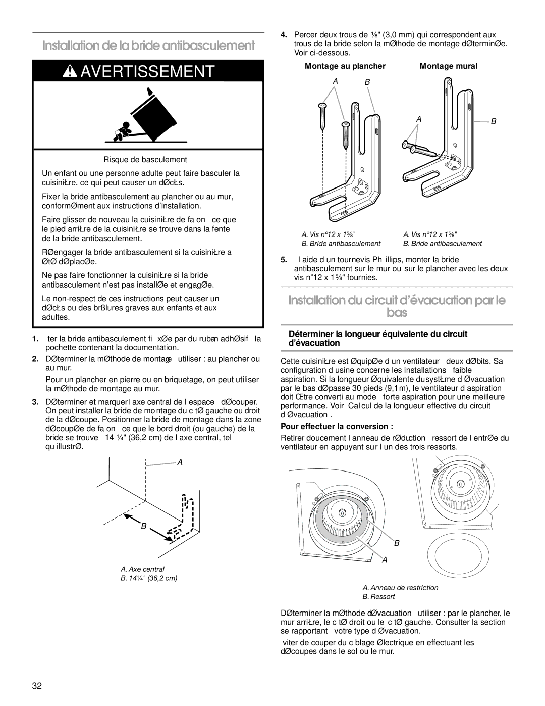 Jenn-Air W10430955A Installation de la bride antibasculement, Installation du circuit d’évacuation par le Bas 