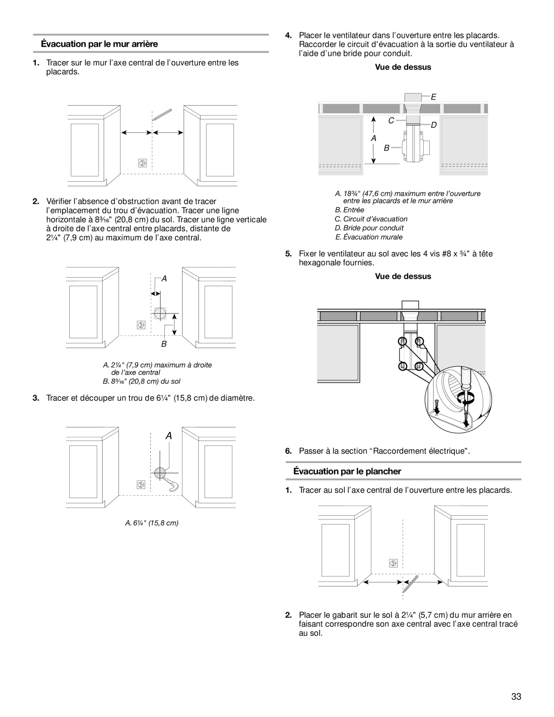 Jenn-Air W10430955A installation instructions Évacuation par le mur arrière, Vue de dessus 