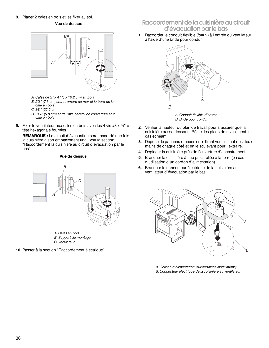 Jenn-Air W10430955A installation instructions Placer 2 cales en bois et les fixer au sol 