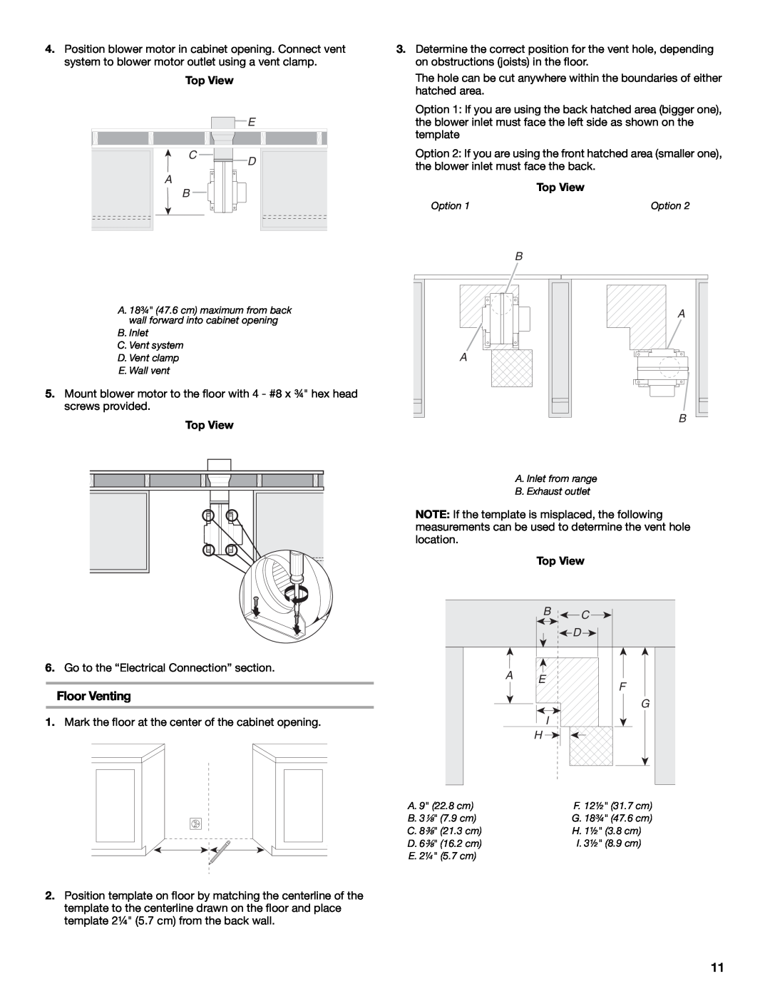 Jenn-Air W10430955A installation instructions B A A B, Floor Venting, Top View 