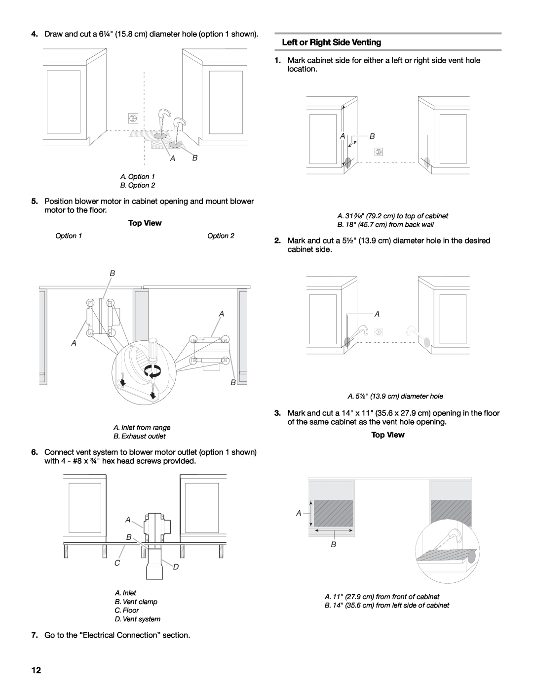 Jenn-Air W10430955A installation instructions Top View, A A B B Cd, Left or Right Side Venting 