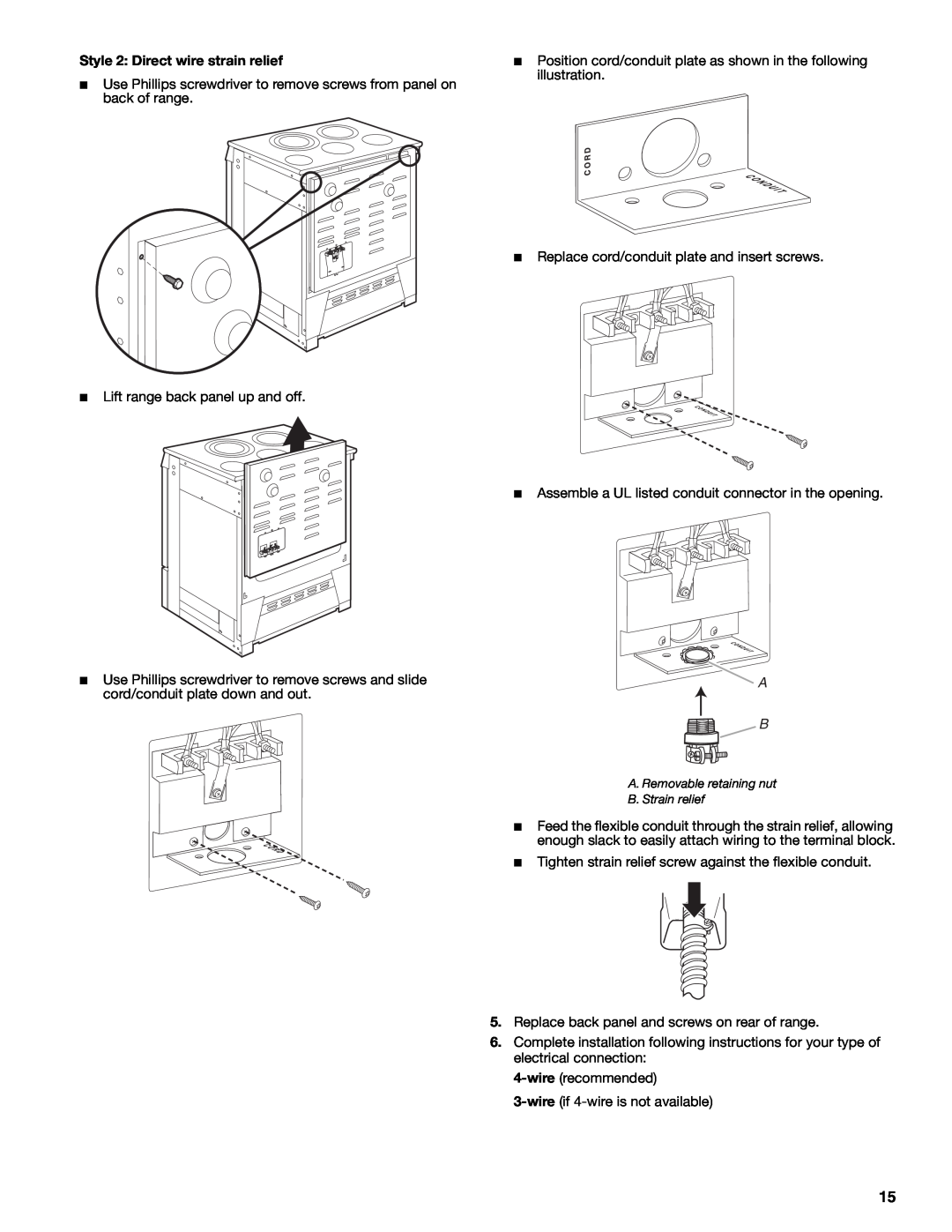 Jenn-Air W10430955A installation instructions Style 2 Direct wire strain relief 