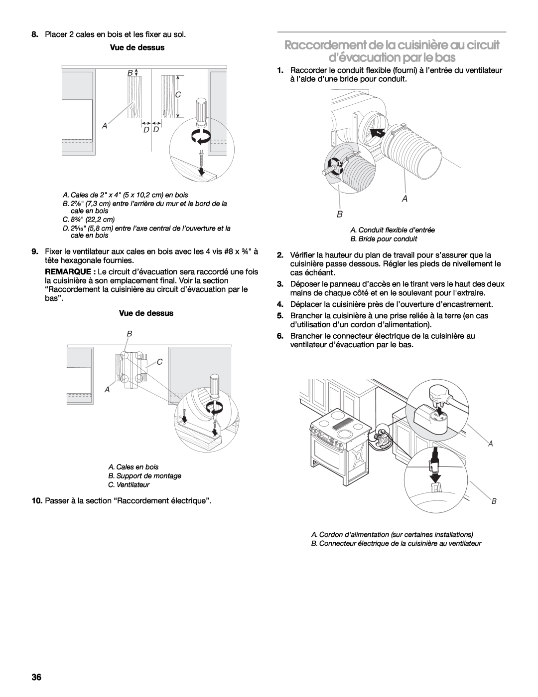 Jenn-Air W10430955A installation instructions Raccordement de la cuisinière au circuit, d’évacuation par le bas 
