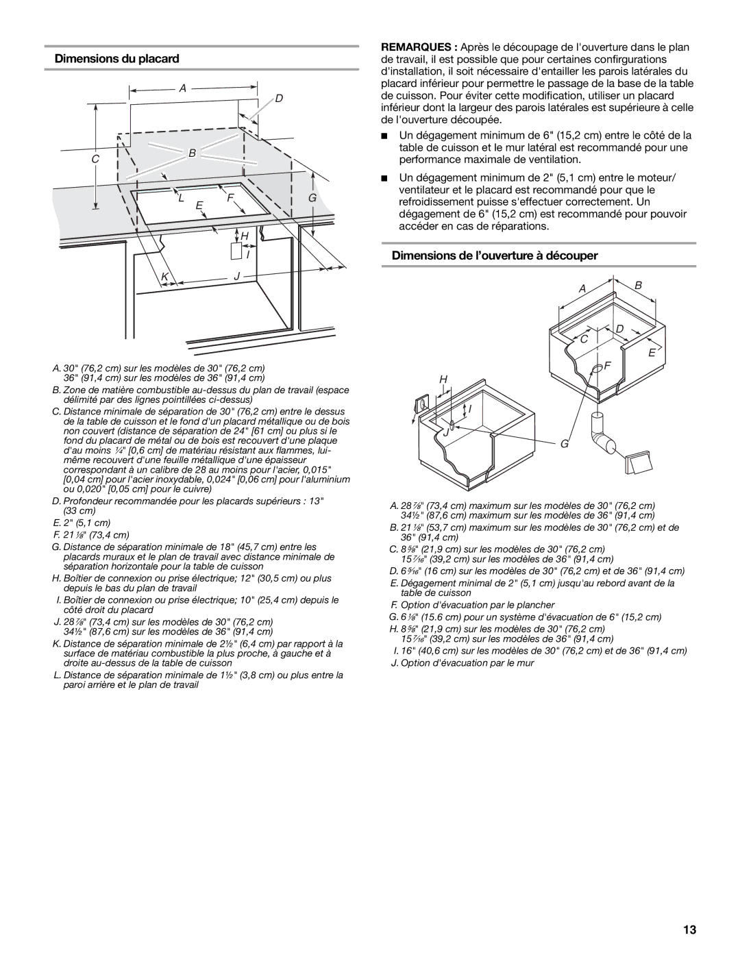 Jenn-Air W10436037B installation instructions Dimensions du placard, Dimensions de l’ouverture à découper 