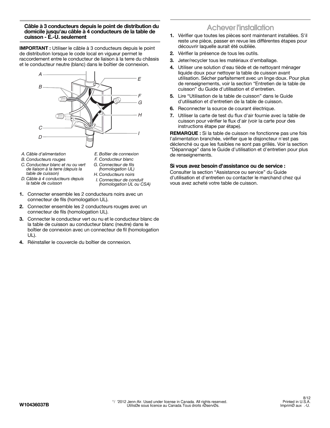 Jenn-Air W10436037B installation instructions Achever linstallation, Si vous avez besoin dassistance ou de service 