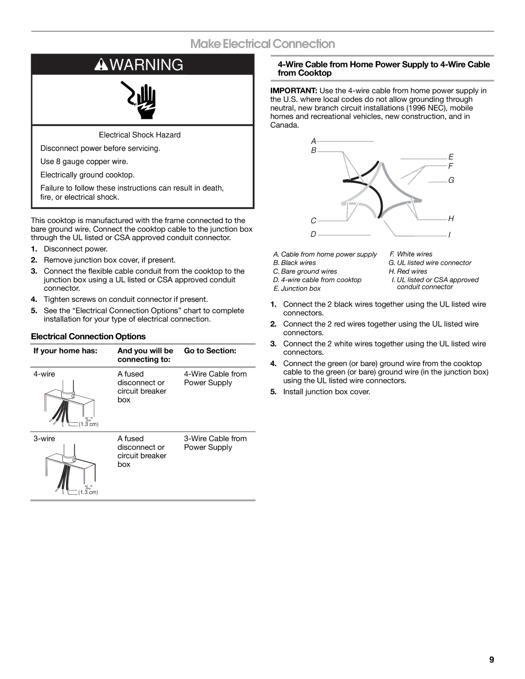 Jenn-Air W10436037B installation instructions Make Electrical Connection, Electrical Connection Options 