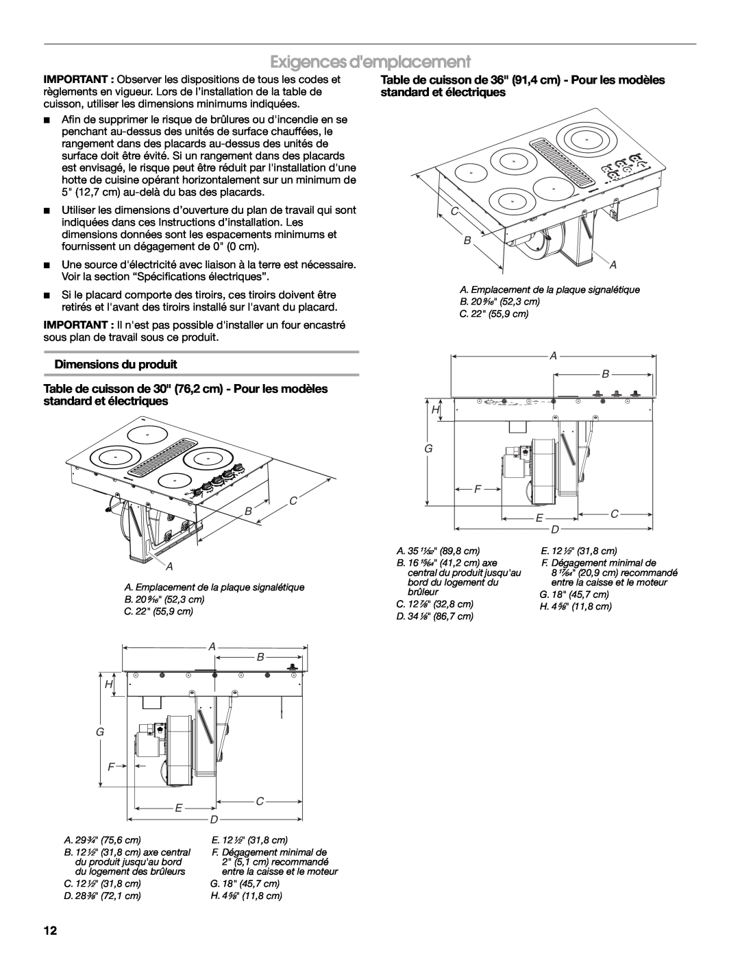 Jenn-Air W10436037B installation instructions Exigences demplacement, Dimensions du produit 