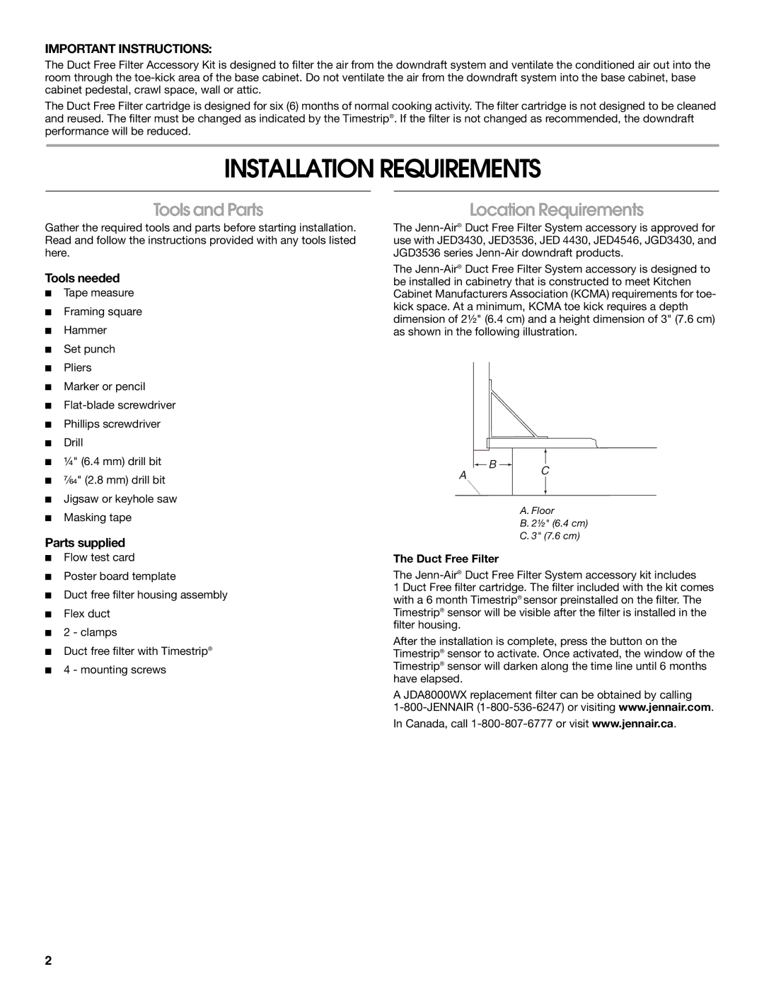 Jenn-Air W10439669A Installation Requirements, Tools and Parts, Location Requirements, Tools needed, Parts supplied 