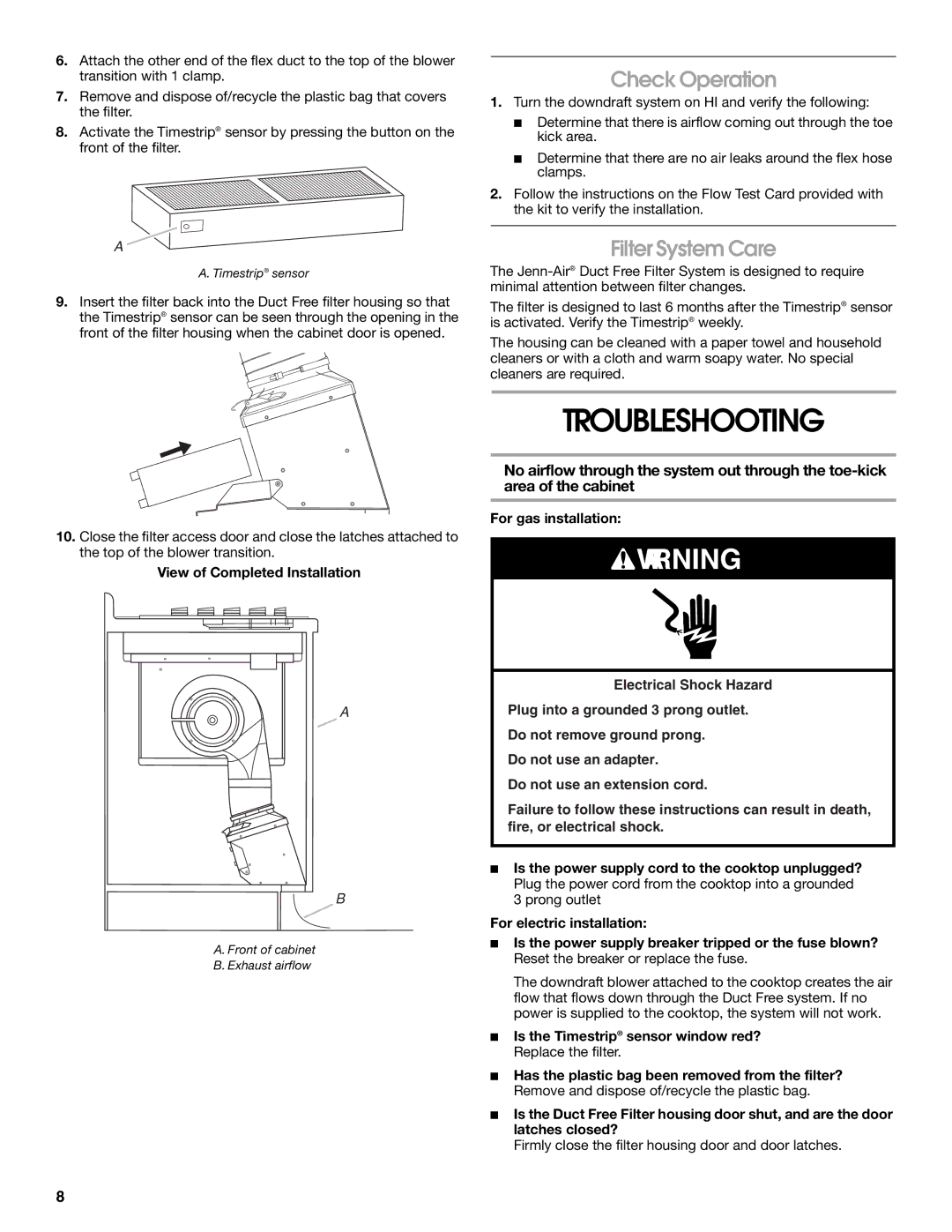 Jenn-Air W10439669A Troubleshooting, Check Operation, Filter System Care, View of Completed Installation 