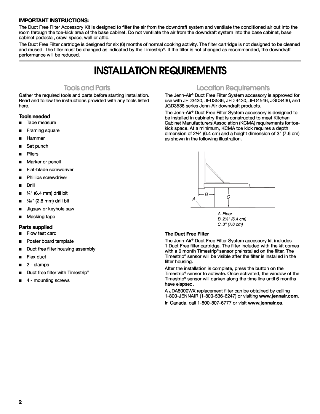 Jenn-Air W10439669A Installation Requirements, Tools and Parts, Location Requirements, Important Instructions 
