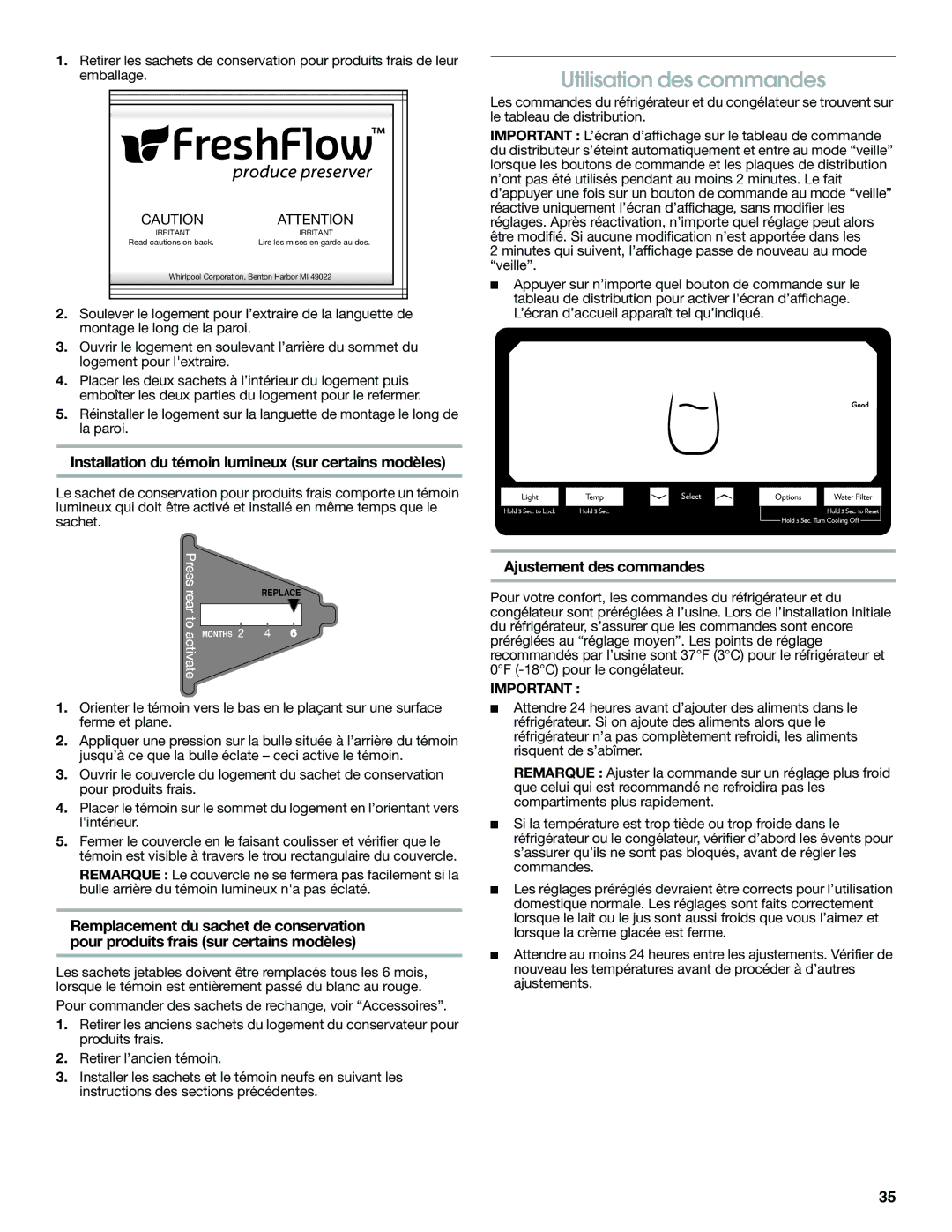 Jenn-Air W10487492A warranty Utilisation des commandes, Installation du témoin lumineux sur certains modèles 