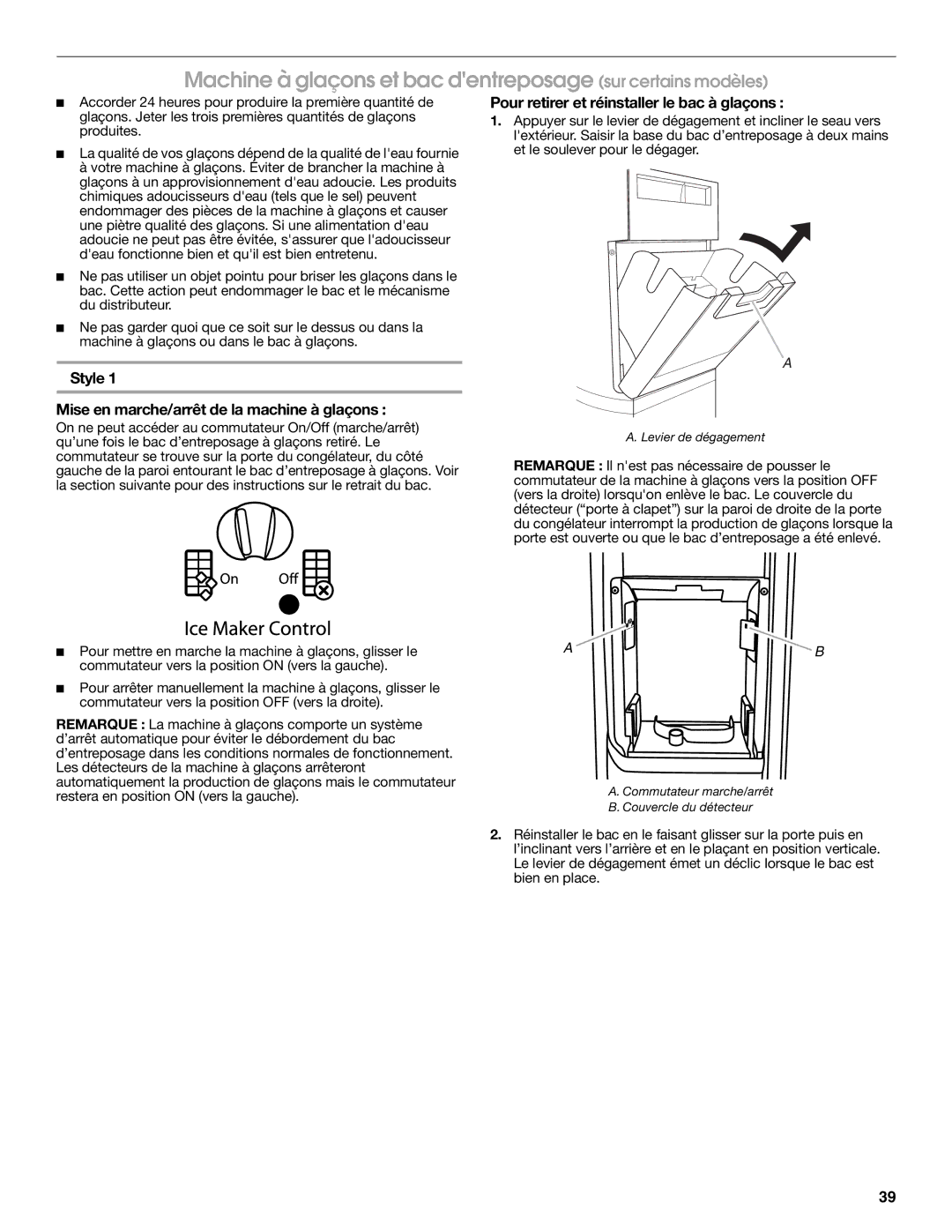 Jenn-Air W10487492A warranty Machine à glaçons et bac dentreposage sur certains modèles 