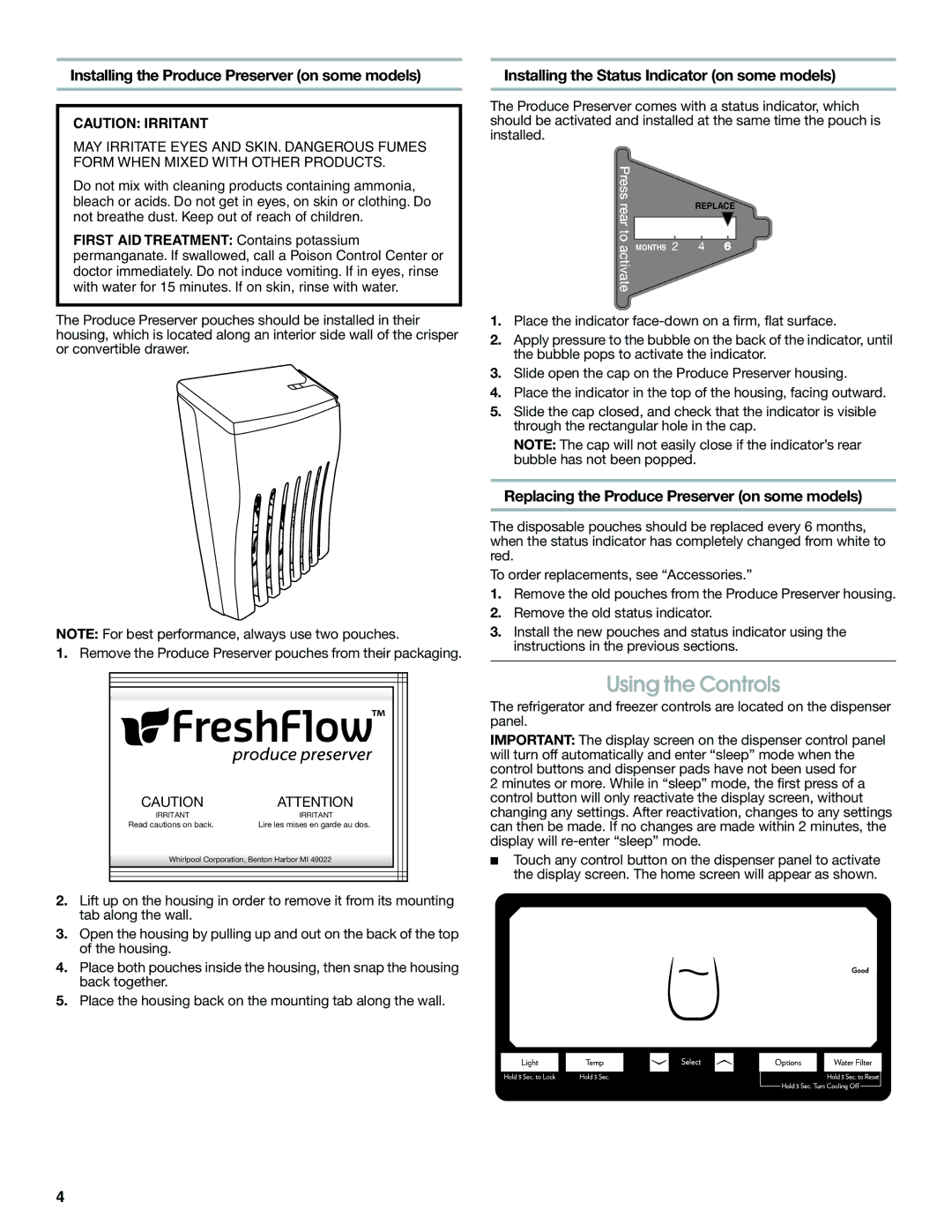 Jenn-Air W10487492A warranty Using the Controls, Installing the Produce Preserver on some models 