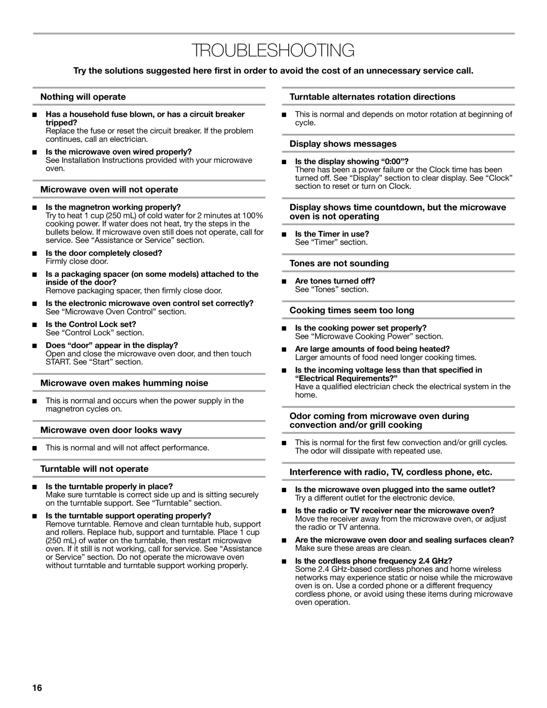 Jenn-Air W10491278A manual Troubleshooting 