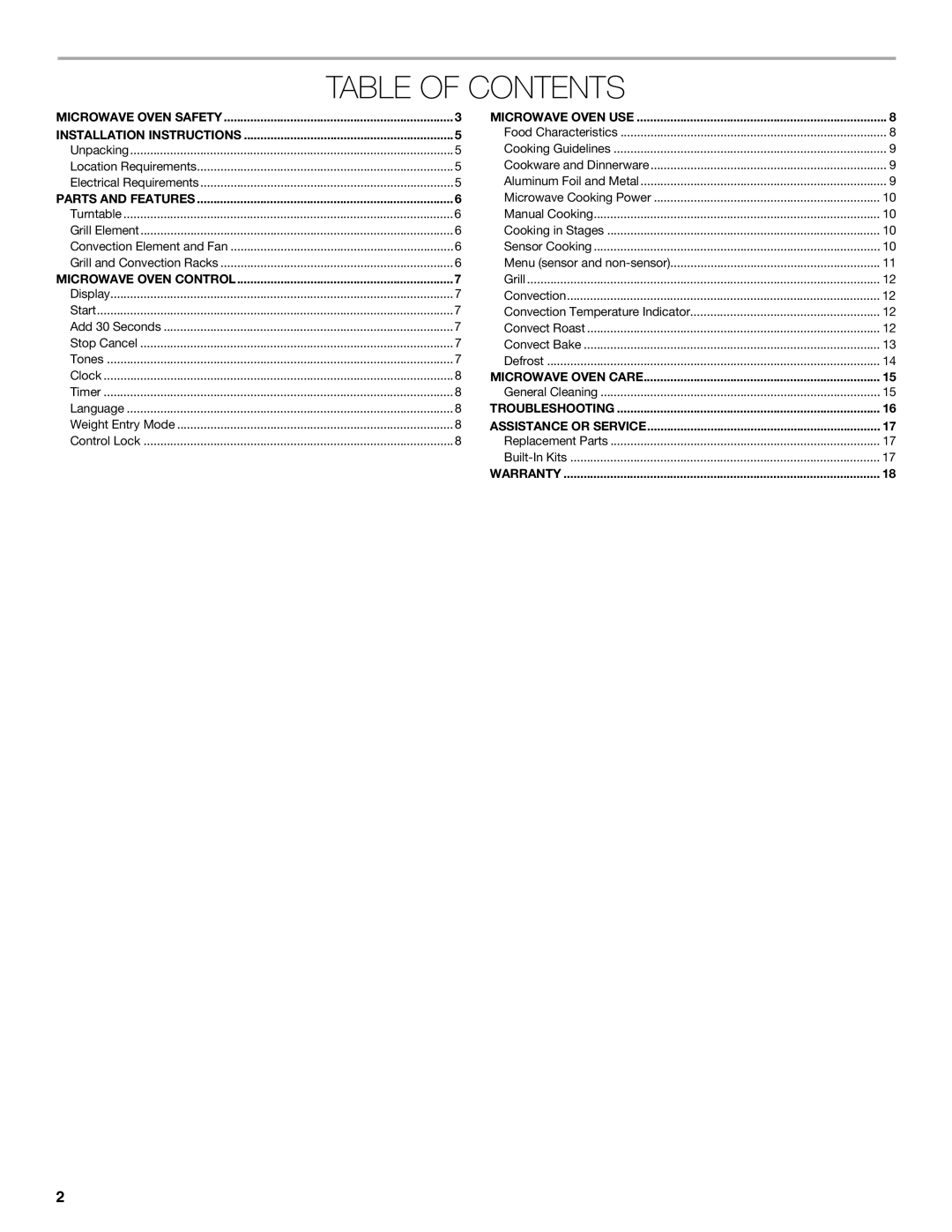 Jenn-Air W10491278A manual Table of Contents 