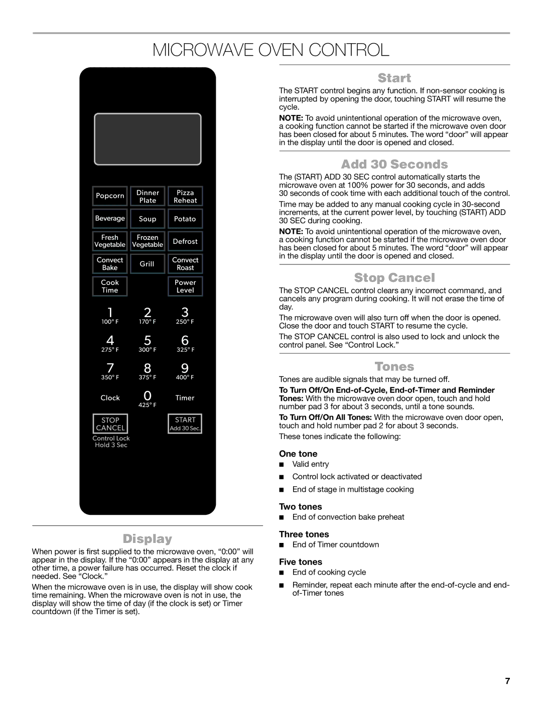 Jenn-Air W10491278A manual Microwave Oven Control 