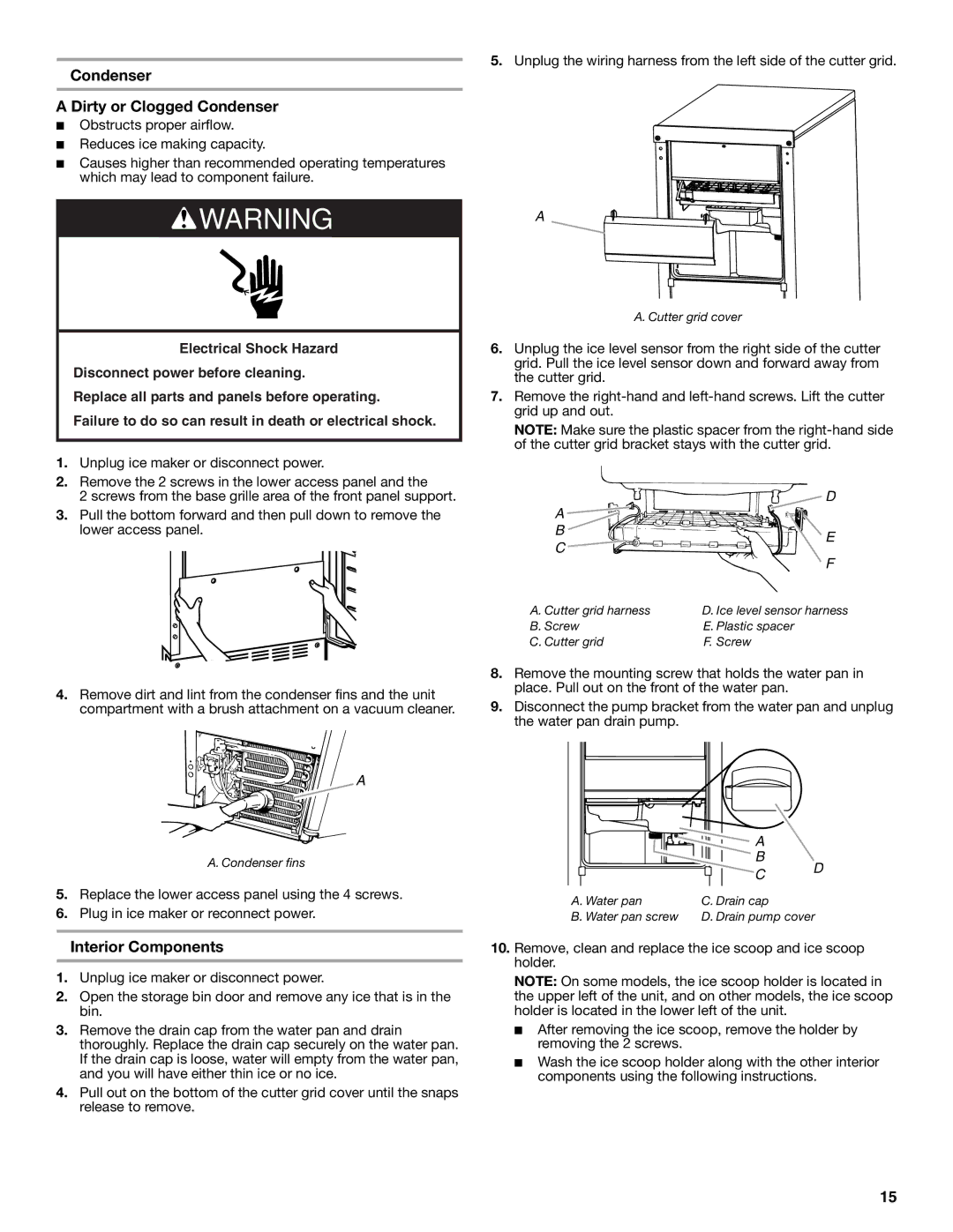 Jenn-Air W10519943B manual Condenser Dirty or Clogged Condenser, Interior Components 