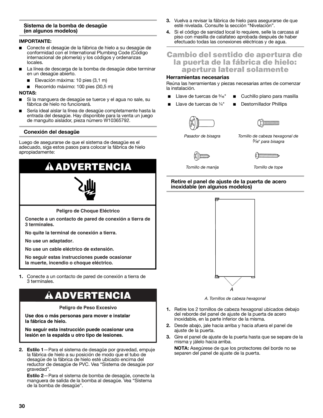 Jenn-Air W10519943B manual Sistema de la bomba de desagüe en algunos modelos, Conexión del desagüe 