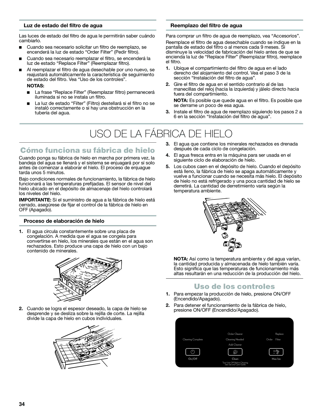 Jenn-Air W10519943B manual USO DE LA Fábrica DE Hielo, Cómo funciona su fábrica de hielo, Uso de los controles 