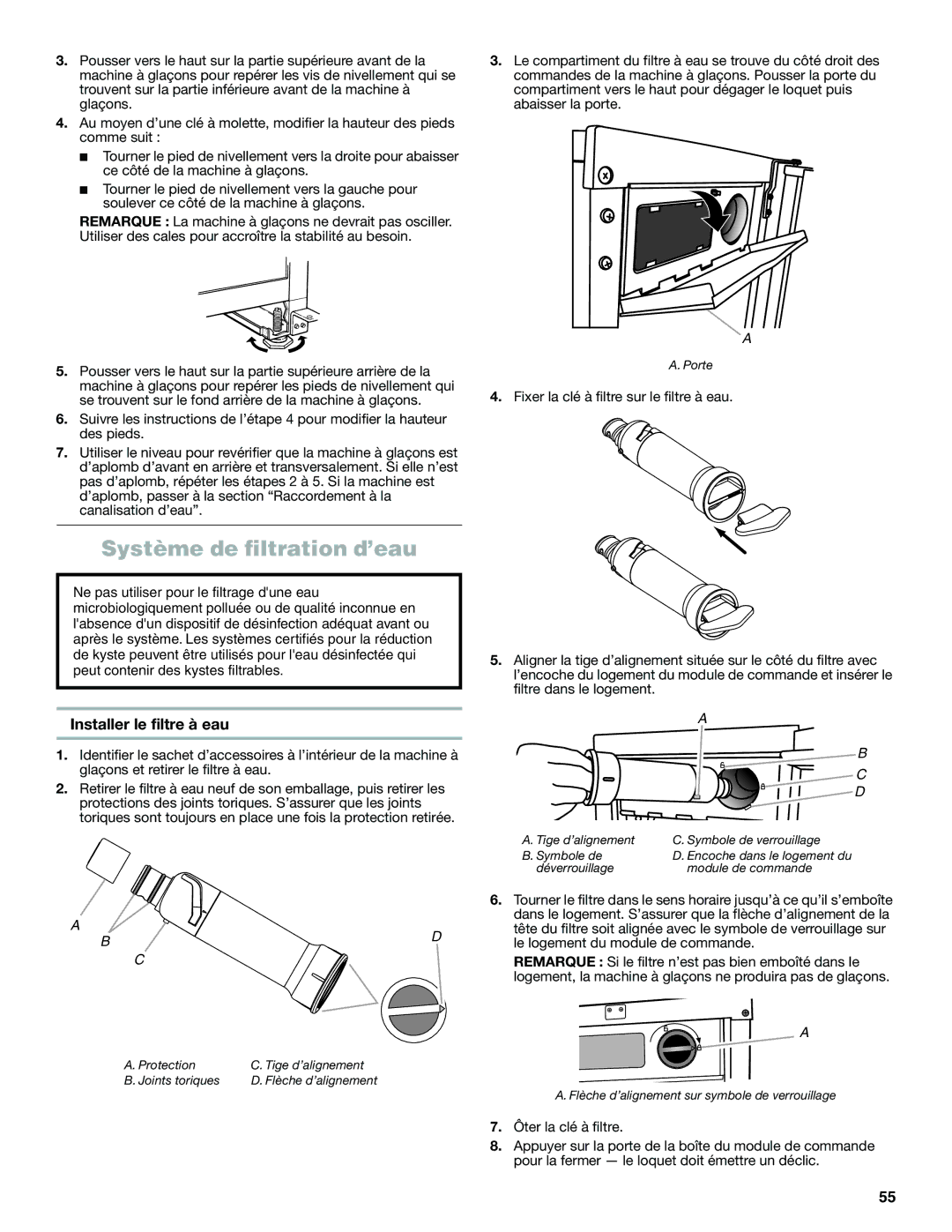 Jenn-Air W10519943B manual Système de filtration d’eau, Installer le filtre à eau 