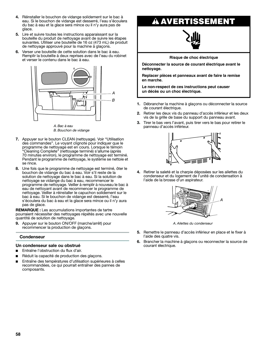 Jenn-Air W10519943B manual Condenseur Un condenseur sale ou obstrué 