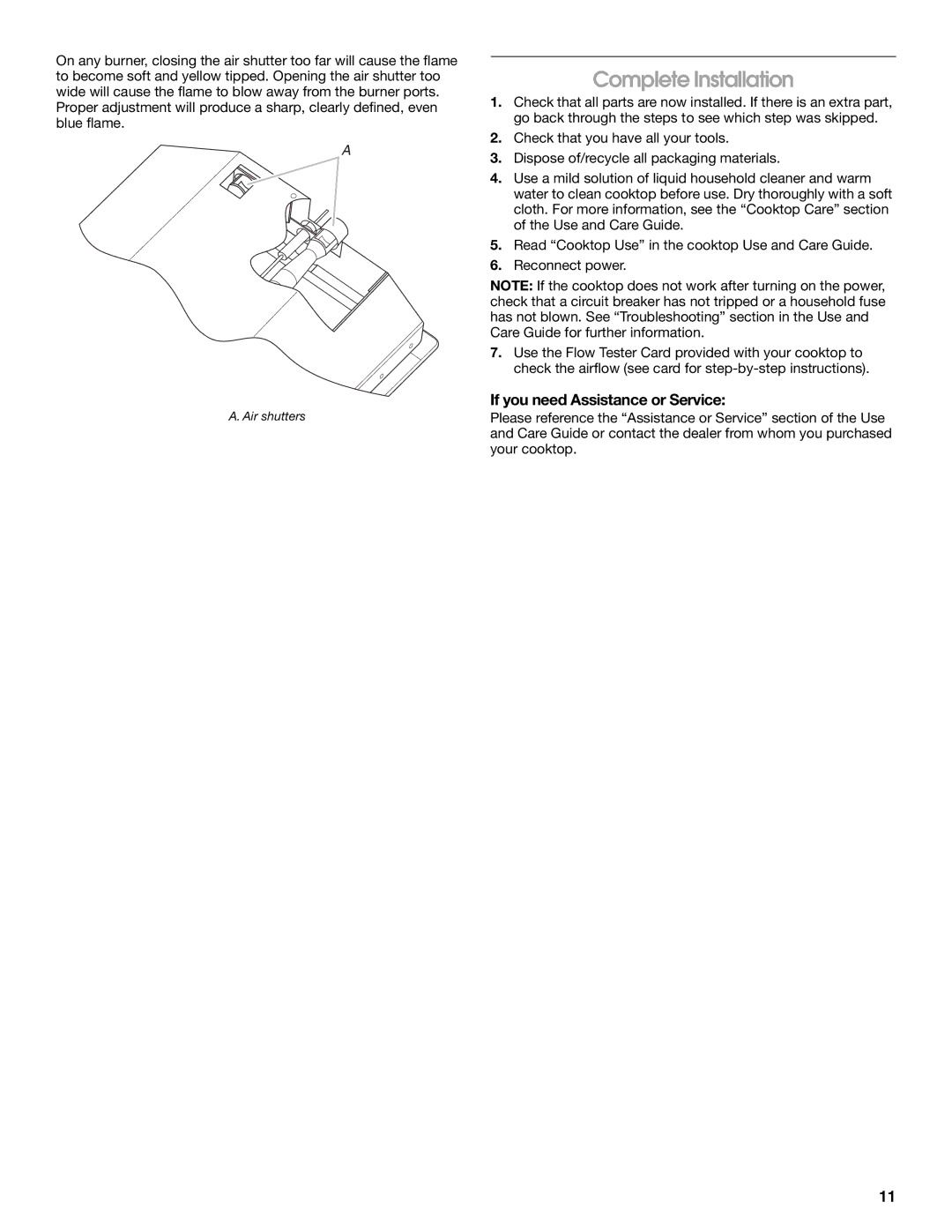 Jenn-Air W10526003A installation instructions Complete Installation, If you need Assistance or Service 