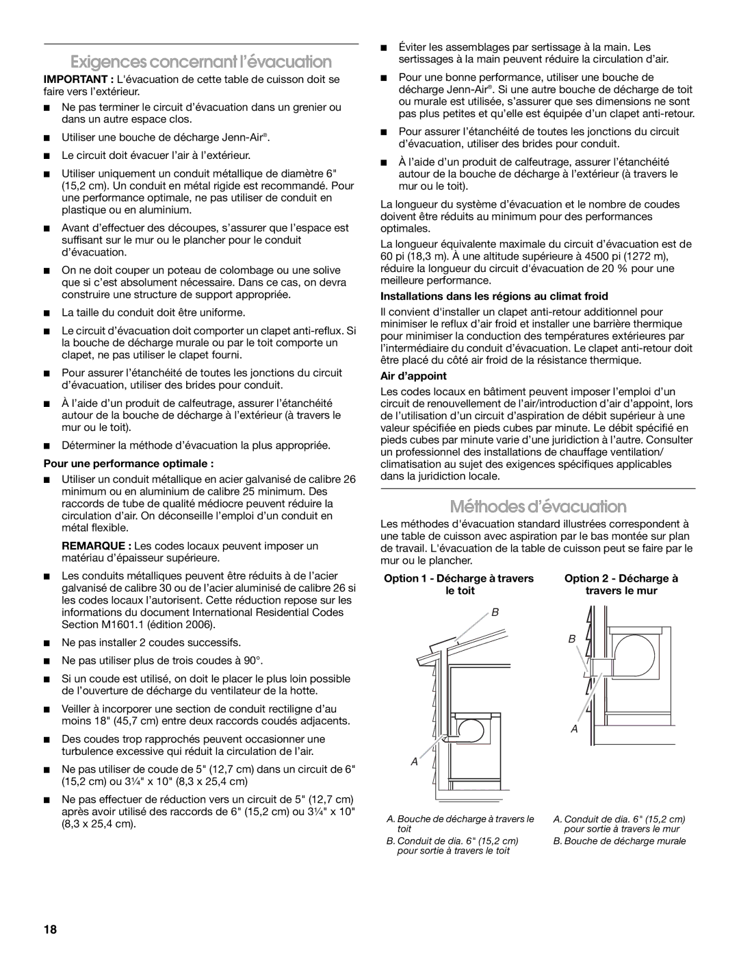 Jenn-Air W10526003A installation instructions Exigences concernant l’évacuation, Méthodes d’évacuation 