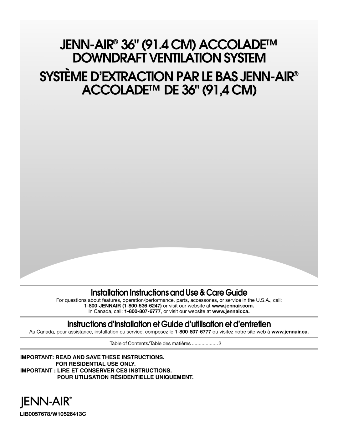 Jenn-Air LIB0057678, W10526413C installation instructions JENN-AIR36 91.4 CM Accolade Downdraft Ventilation System 