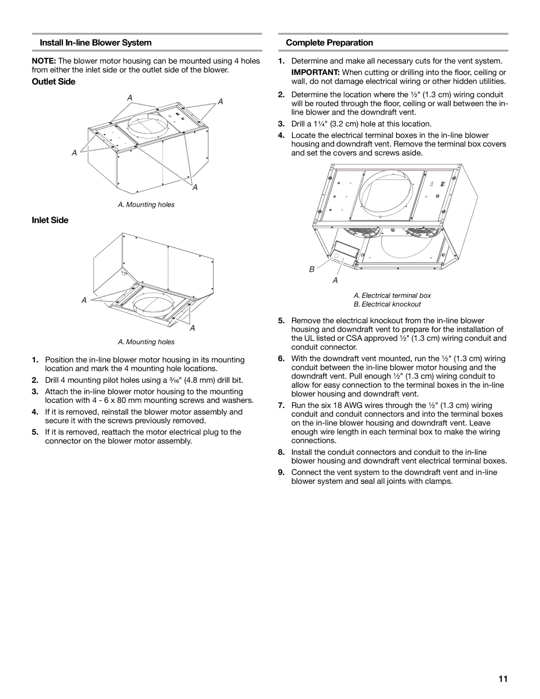 Jenn-Air LIB0057678, W10526413C Install In-line Blower System Outlet Side, Inlet Side, Complete Preparation 