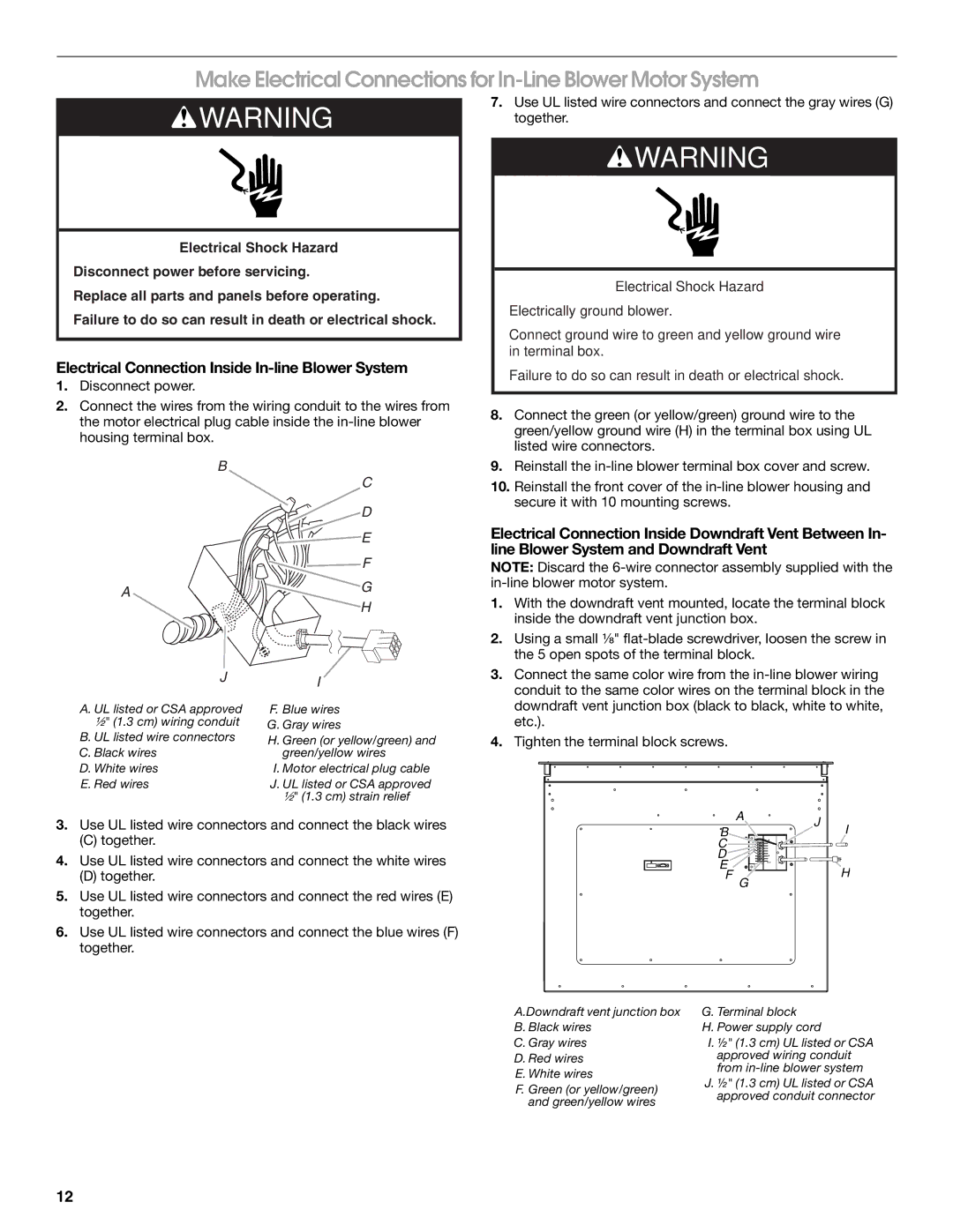 Jenn-Air W10526413C, LIB0057678 installation instructions Make Electrical Connections for In-Line Blower Motor System 