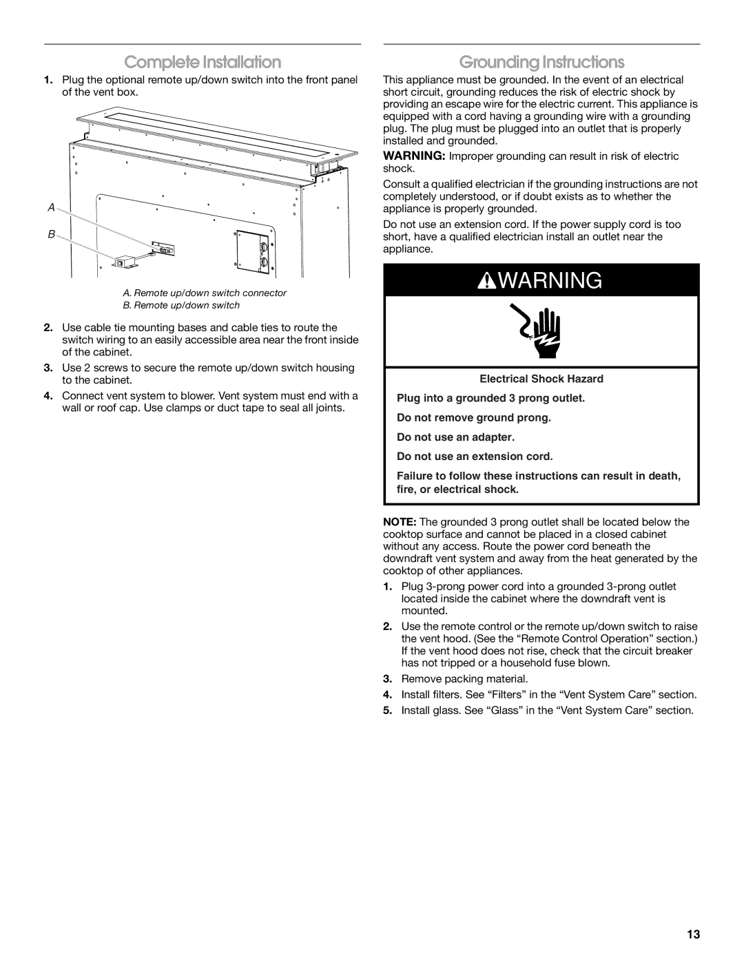 Jenn-Air LIB0057678, W10526413C installation instructions Complete Installation, Grounding Instructions 