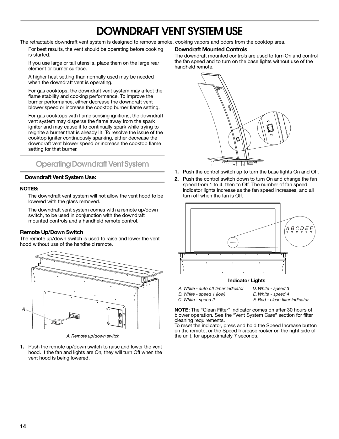 Jenn-Air W10526413C, LIB0057678 Downdraft Vent System USE, Operating Downdraft Vent System, Downdraft Mounted Controls 